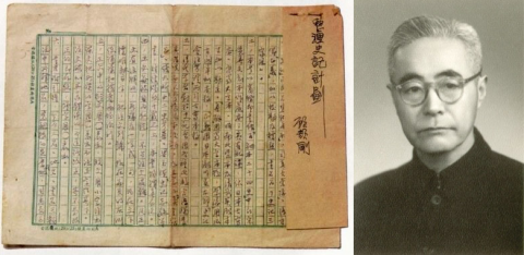 Historian Gu Jiegang, 1954; Left: Gu’s handwritten plan for a modern edition of the “Records of the Grand Historian.” From Zhonghua Book Company
